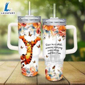 Tigger Flower Pattern 40oz Tumbler with Handle and Straw Lid