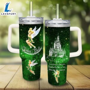 Tinker Bell Castle Glitter Pattern 40oz Tumbler with Handle and Straw Lid