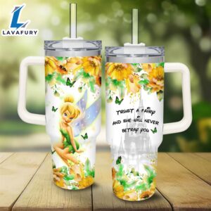 Tinker Bell Flower Pattern 40oz Tumbler with Handle and Straw Lid