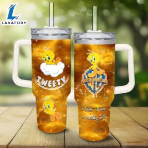 Tweety Pattern 40oz Tumbler with Handle and Straw Lid