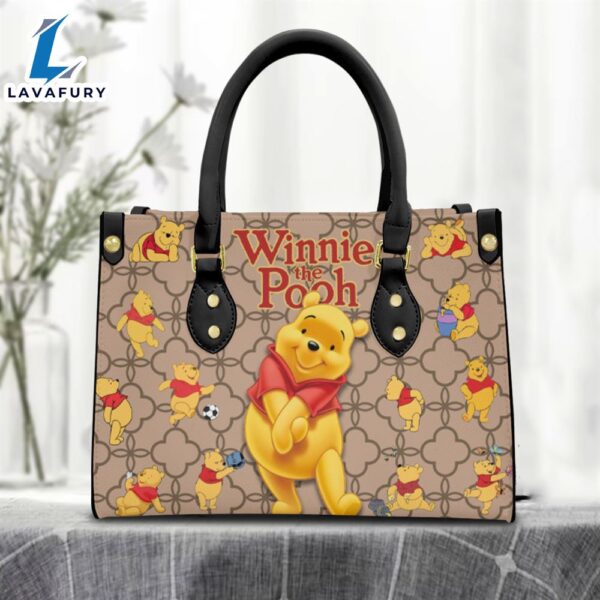 Winnie the Pooh Brown Pattern Premium Leather Handbag