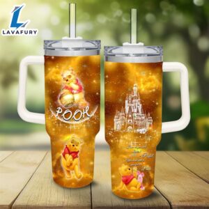 Winnie the Pooh Castle Glitter Pattern 40oz Tumbler with Handle and Straw Lid