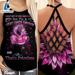 Breast Cancer Awareness Criss-Cross Tank Top Flamingo Sunflower I May Not Be Rich