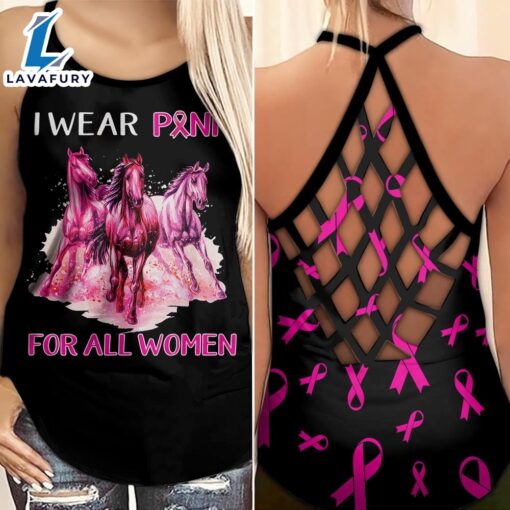 Breast Cancer Awareness Criss-Cross Tank Top Horses I Wear Pink For All Women