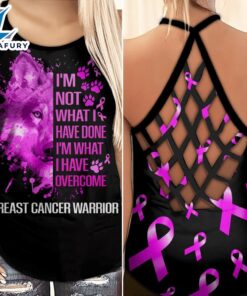 Breast Cancer Awareness Criss-Cross Tank Top I’m Not What I Have Done I’m What I Have Overcome