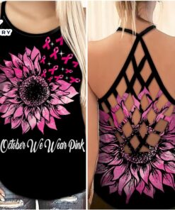 Breast Cancer Awareness Criss-Cross Tank Top In October We Wear Pink Sunflower