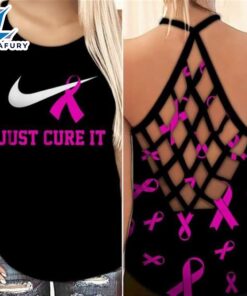 Breast Cancer Awareness Criss-Cross Tank Top Just Cure It Pink Ribbon