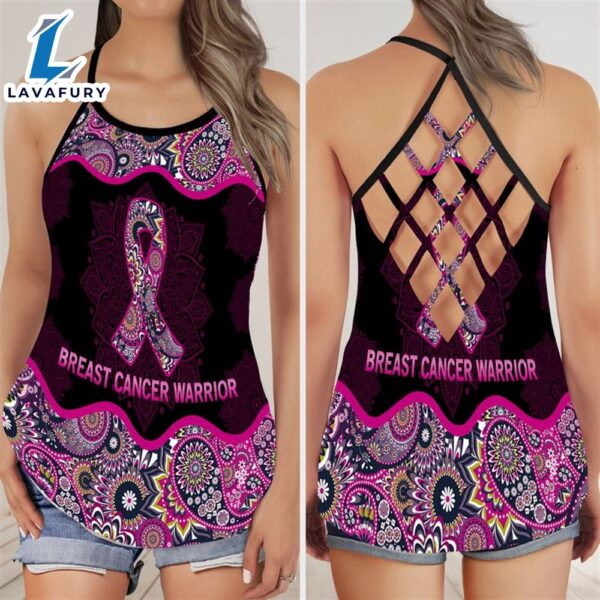 Breast Cancer Awareness Criss-Cross Tank Top Mandala Patterns Breast Cancer Warrior