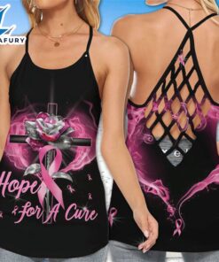 Breast Cancer Awareness Criss-Cross Tank Top Pink Cross Rose Christian Hope For A Cure