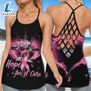 Breast Cancer Awareness Criss-Cross Tank Top Pink Cross Rose Christian Hope For A Cure