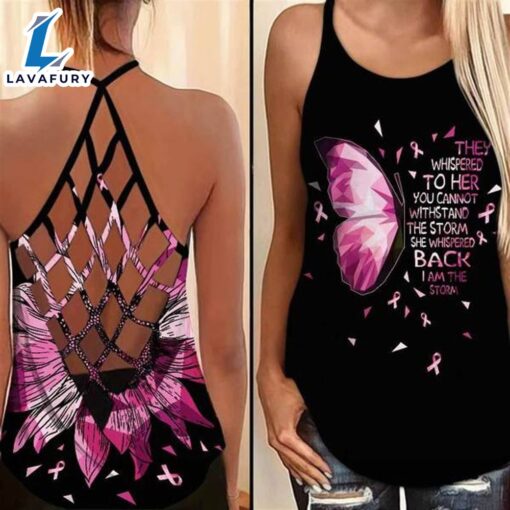 Breast Cancer Awareness Criss-Cross Tank Top Pink Diamond Butterfly Sunflower Never Give Up