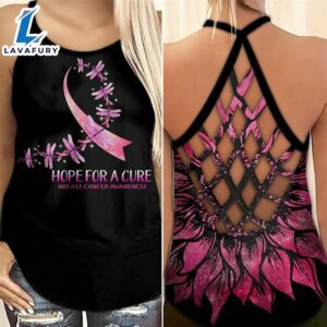 Breast Cancer Awareness Criss-Cross Tank Top Pink Dragonflies Ribbon Hope For A Cure
