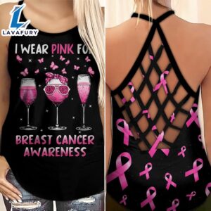 Breast Cancer Awareness Criss-Cross Tank Top Pink Glass I Wear Pink For Drink