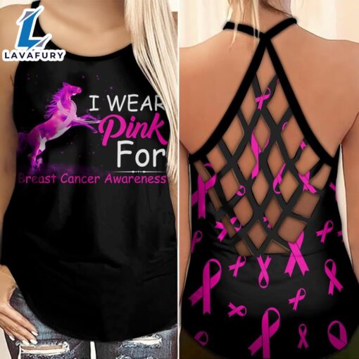 Breast Cancer Awareness Criss-Cross Tank Top Pink Horse I Wear Pink For Breast Cancer