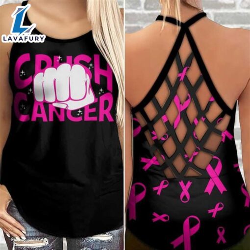 Breast Cancer Awareness Criss-Cross Tank Top Pink Ribbon Bump Fight Like A Girl