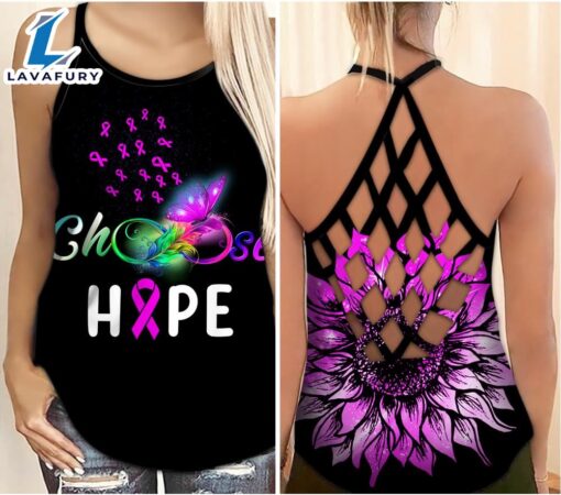 Breast Cancer Awareness Criss-Cross Tank Top Pink Ribbon Choose Hope