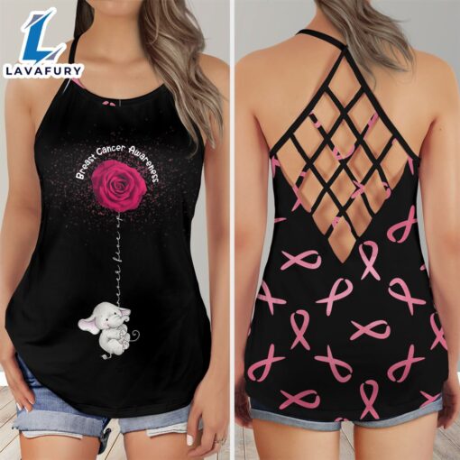 Breast Cancer Awareness Criss-Cross Tank Top Pink Ribbon Cute Elephant Rose Flower