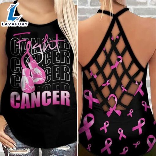 Breast Cancer Awareness Criss-Cross Tank Top Pink Ribbon Fight Like A Girl Boxing