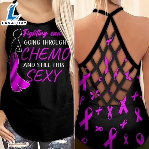 Breast Cancer Awareness Criss-Cross Tank Top Pink Ribbon Fighting Cancer