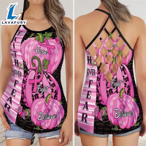 Breast Cancer Awareness Criss-Cross Tank Top Pink Ribbon Hope Fight Believe Faith Over Fear