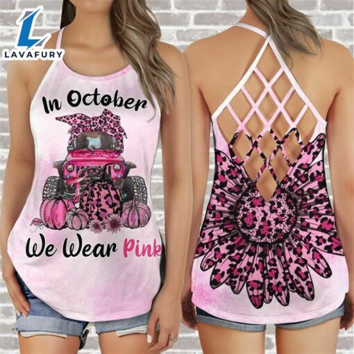 Breast Cancer Awareness Criss-Cross Tank Top Pink Ribbon Leopard Daisy Flower Truck