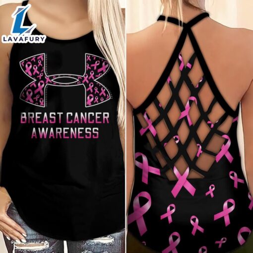 Breast Cancer Awareness Criss-Cross Tank Top Pink Ribbon Pattern Under Armour