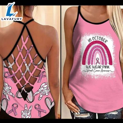 Breast Cancer Awareness Criss-Cross Tank Top Pink Ribbon Rainbow In October We Wear Pink