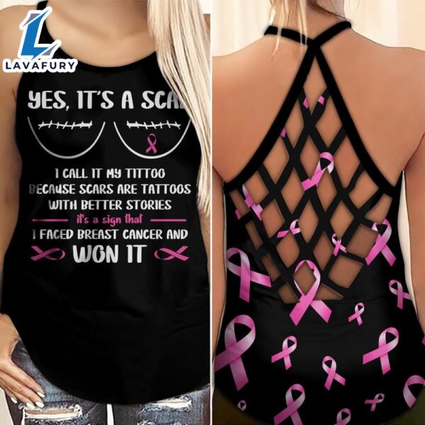 Breast Cancer Awareness Criss-Cross Tank Top Pink Ribbon Yes It s A Scare