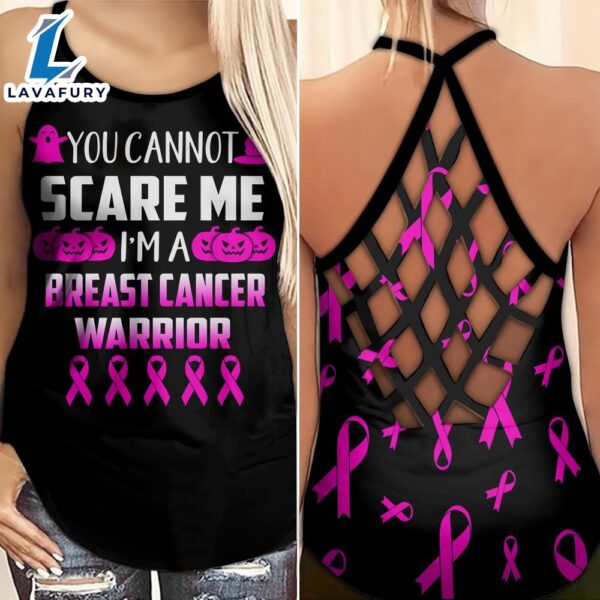 Breast Cancer Awareness Criss-Cross Tank Top Pink Ribbon You Can Not Scare Me