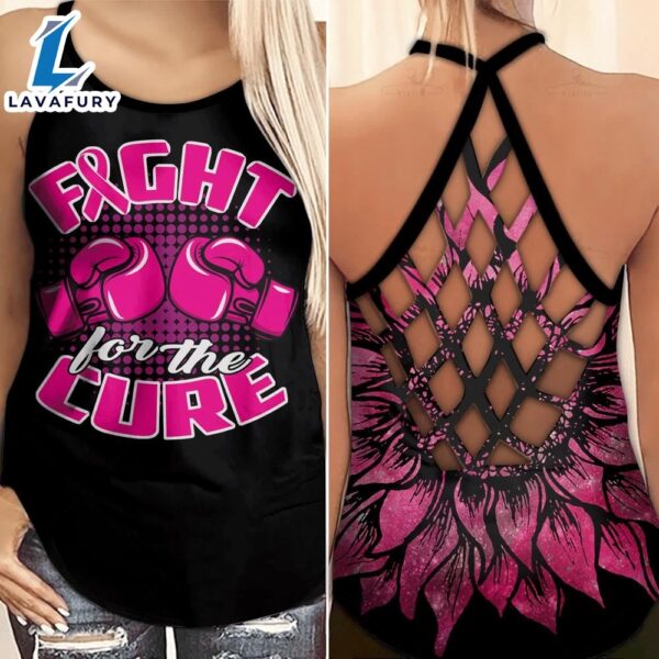 Breast Cancer Awareness Criss-Cross Tank Top Pink Sunflower Boxing Gloves Fight For The Cure