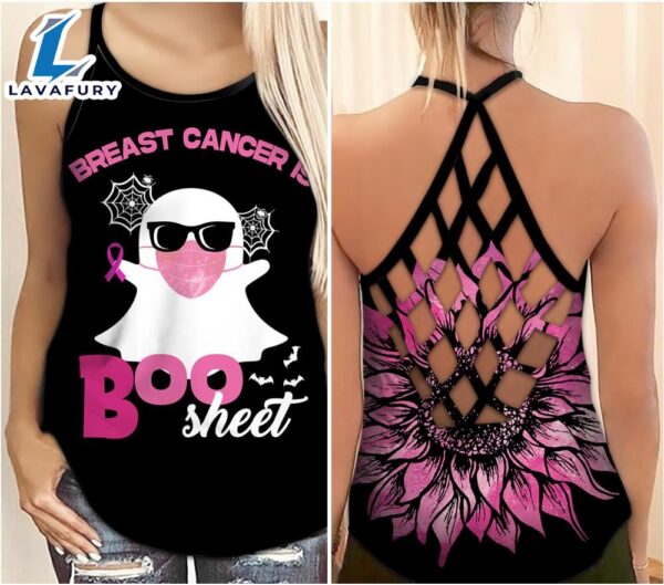 Breast Cancer Awareness Criss-Cross Tank Top Pink Sunflower Breast Cancer Is Boo Sheet Halloween