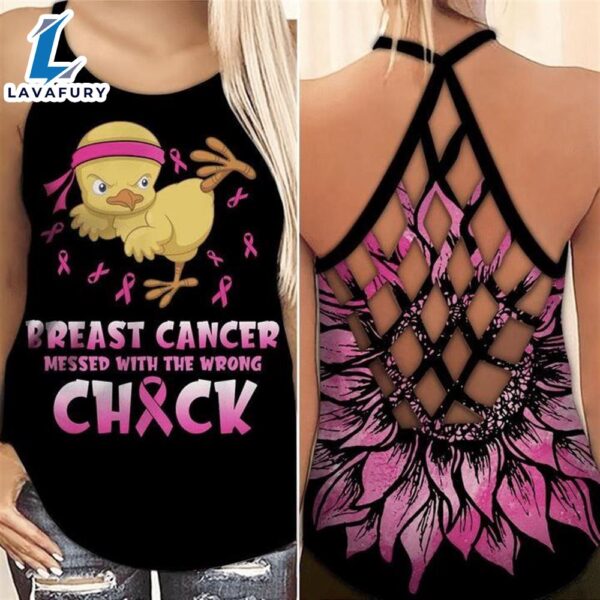 Breast Cancer Awareness Criss-Cross Tank Top Pink Sunflower Breast Cancer Messed With The Wrong Chick