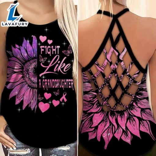 Breast Cancer Awareness Criss-Cross Tank Top Pink Sunflower Fight Like A Granddaughter