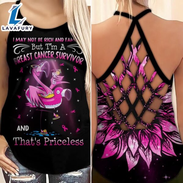 Breast Cancer Awareness Criss-Cross Tank Top Pink Sunflower Flamingo I May Not Be Rich