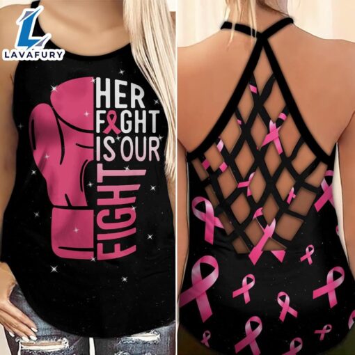 Breast Cancer Awareness Criss-Cross Tank Top Pink Sunflower Her Fight Is Our Fight