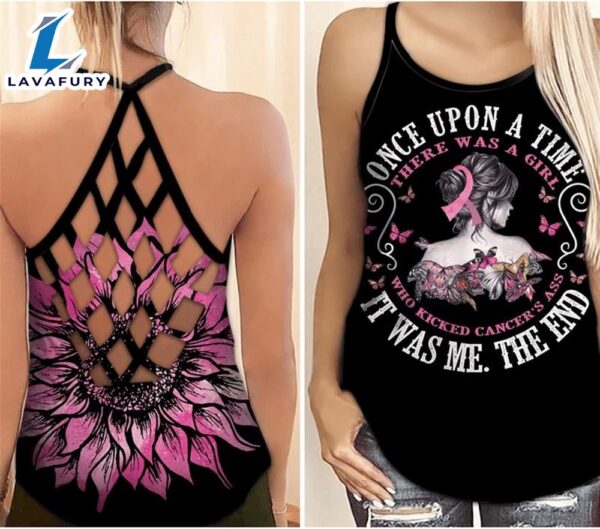 Breast Cancer Awareness Criss-Cross Tank Top Pink Sunflower Once Upon A Time