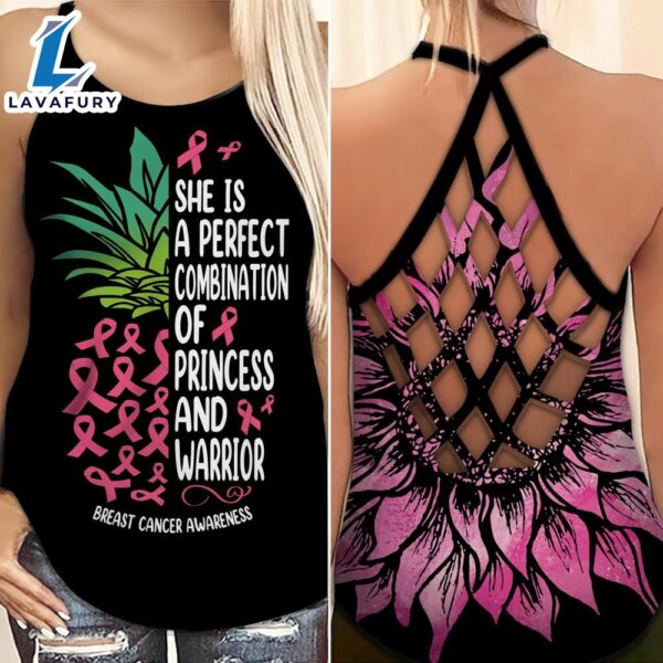 Breast Cancer Awareness Criss-Cross Tank Top Pink Sunflower Pineapple She Is A Perfect Combination