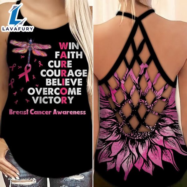 Breast Cancer Awareness Criss-Cross Tank Top Pink Sunflower Win Faith Cure