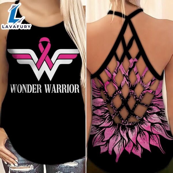 Breast Cancer Awareness Criss-Cross Tank Top Pink Sunflower Wonder Warrior