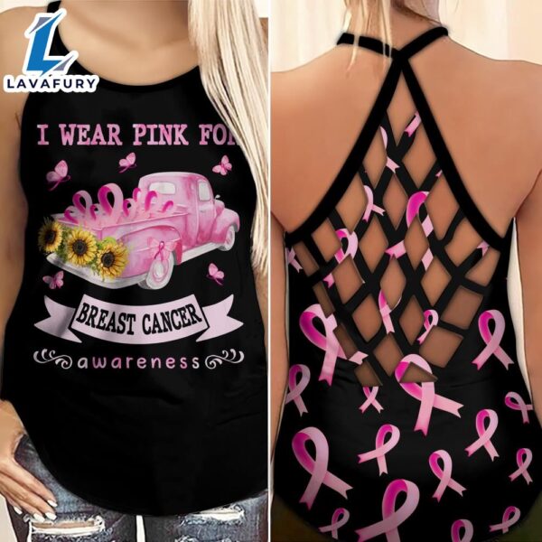 Breast Cancer Awareness Criss-Cross Tank Top Pink Truck I Wear Pink For Breast Cancer Awareness