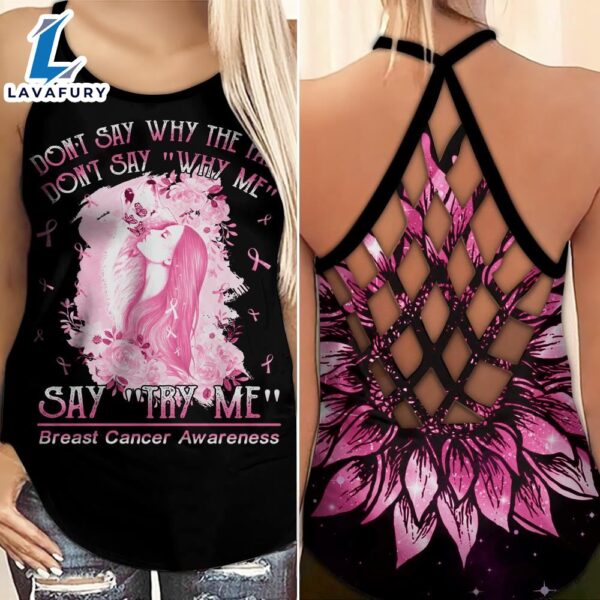 Breast Cancer Awareness Criss-Cross Tank Top Sunflower Don’t Say Why The Pain