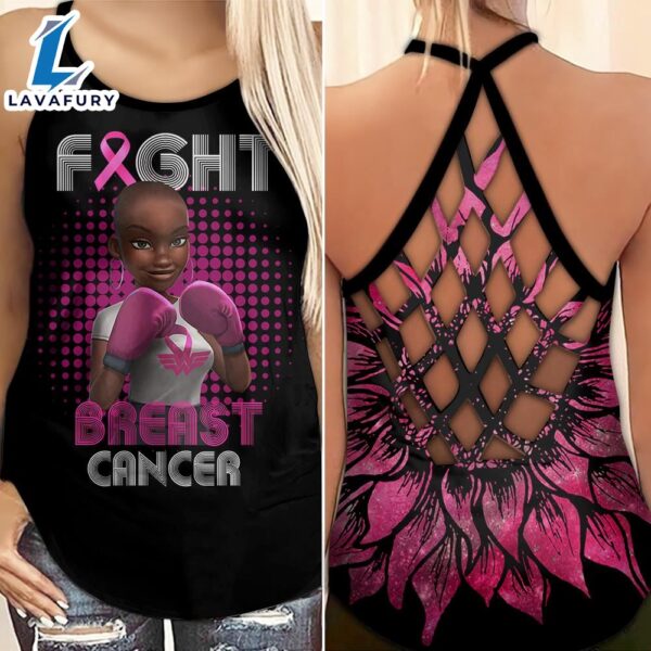 Breast Cancer Awareness Criss-Cross Tank Top Sunflower Fight Breast Cancer Girl
