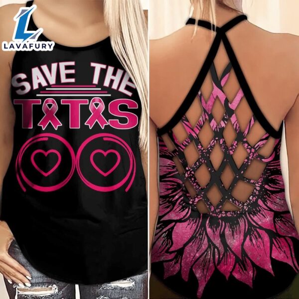 Breast Cancer Awareness Criss-Cross Tank Top Sunflower Save The Tits
