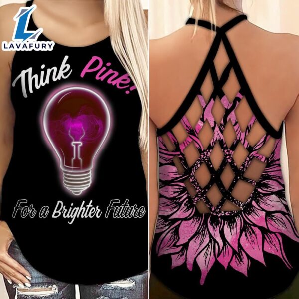 Breast Cancer Awareness Criss-Cross Tank Top Sunflower Think Pink For A Brighter Future