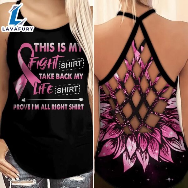 Breast Cancer Awareness Criss-Cross Tank Top Sunflower This Is My Fight Shirt