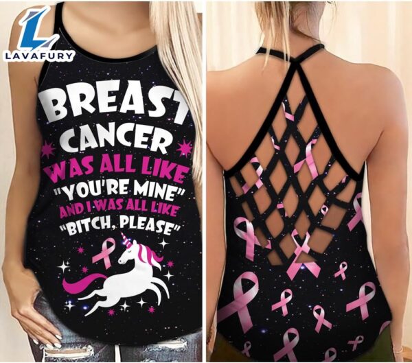 Breast Cancer Awareness Criss-Cross Tank Top Unicorn Was All Like You Are Mine