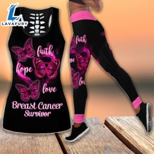 Butterfly Breast Cancer Awareness Yoga Hollow Tank And Legging Outfit