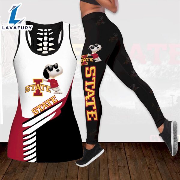 Combo Iowa State Cyclones Snoopy Hollow Tanktop And Leggings Set