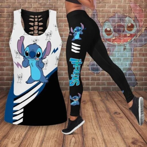 Disney Stitch Women’s Hollow Tanktop Leggings Yoga Set Summer Fitness Leggings