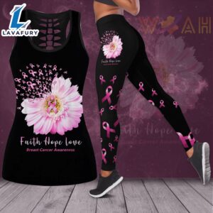Faith Hope Love Breast Cancer Awareness 3D Hollow Tank Top &amp Leggings